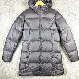 Eddie Bauer Jacket Womens M Black Long EB 550 Goose Down Hooded Puffer